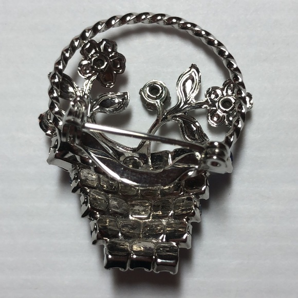 Vintage Silver Tone Dainty Flower Basket with Sparkle - Picture 3 of 3